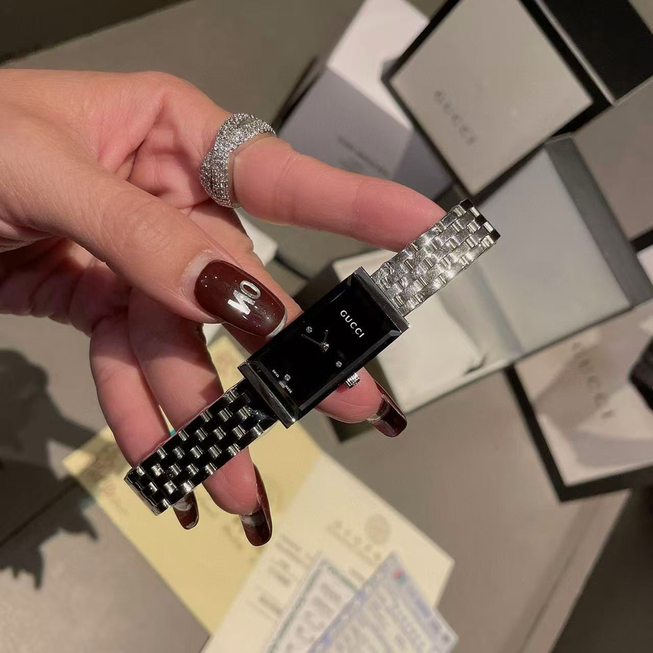 GUCC1 スチールストラップ スクエア レディース ウォッチ【50％割引+送料無料】