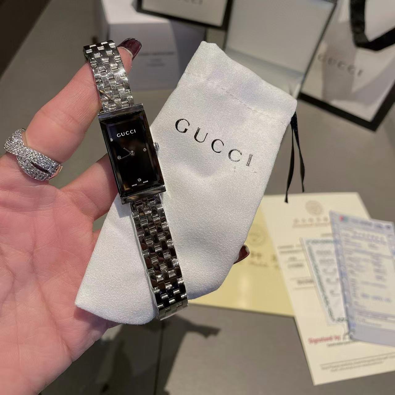 GUCC1 スチールストラップ スクエア レディース ウォッチ【50％割引+送料無料】