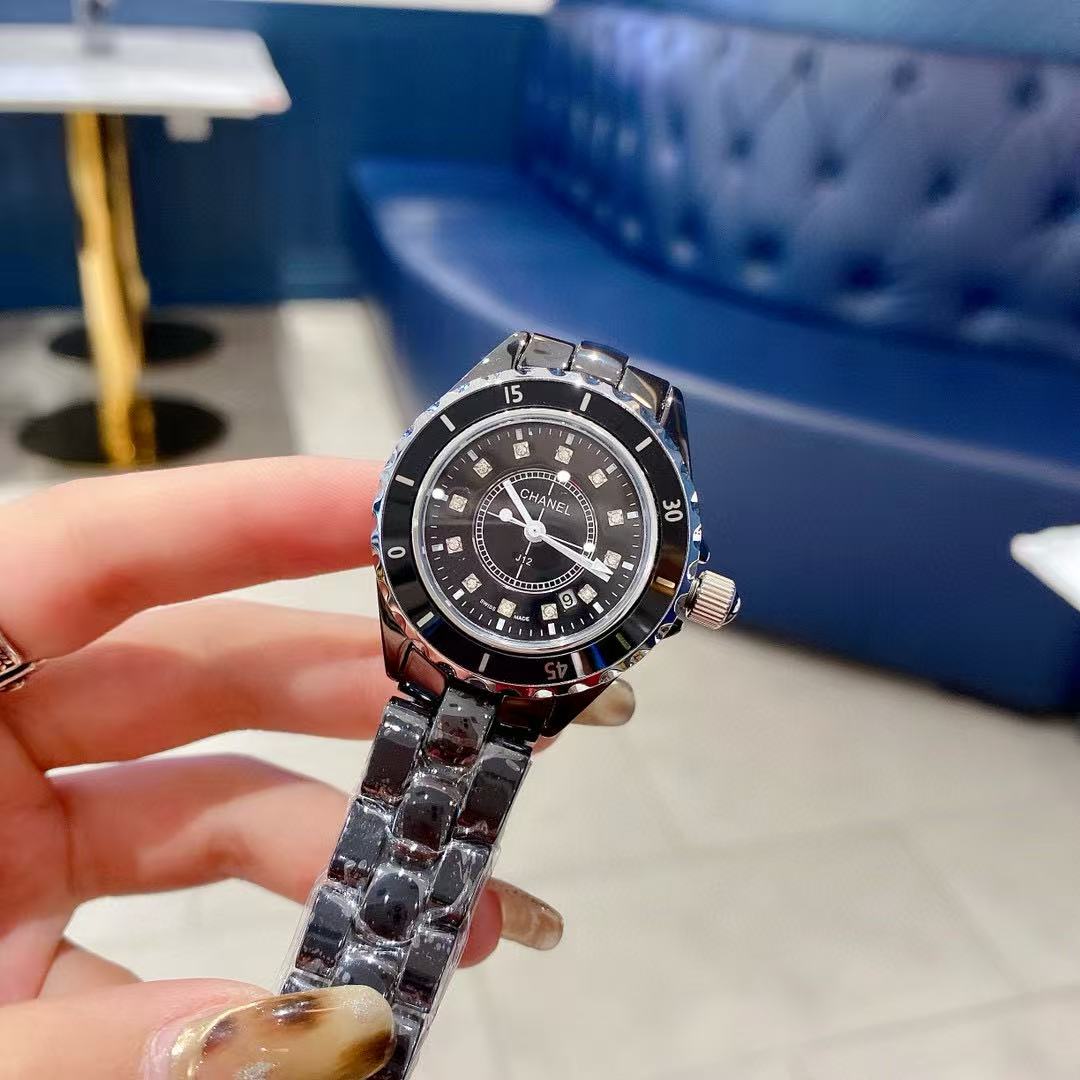 CHANE1 ブラック＆ホワイト スチールストラップ レディース腕時計【50％割引+送料無料】