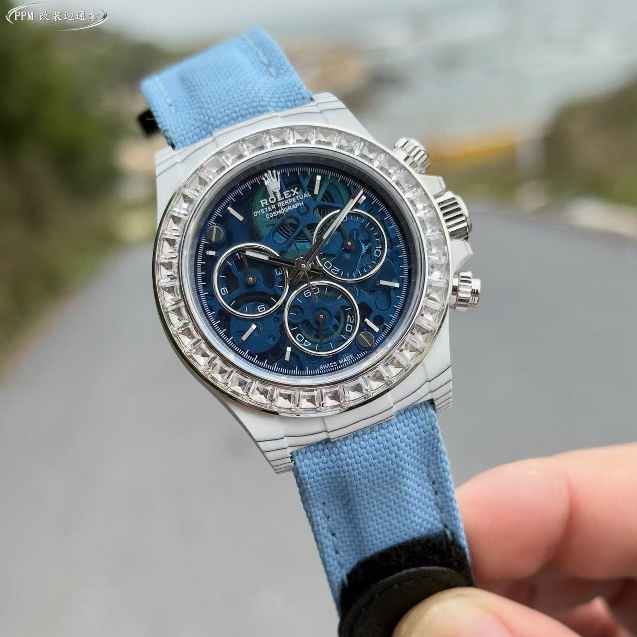 R0LEX グレイシャーブルー＆ホワイトダイヤモンド メンズウォッチ【50％割引+送料無料】