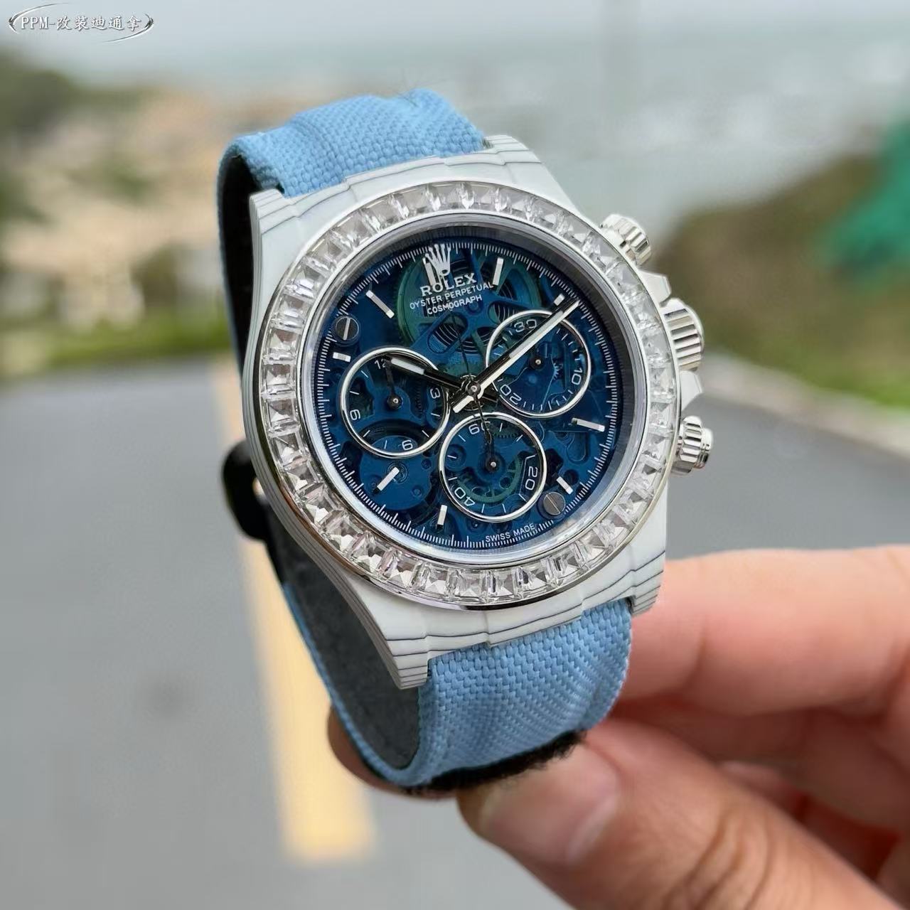 R0LEX グレイシャーブルー＆ホワイトダイヤモンド メンズウォッチ【50％割引+送料無料】