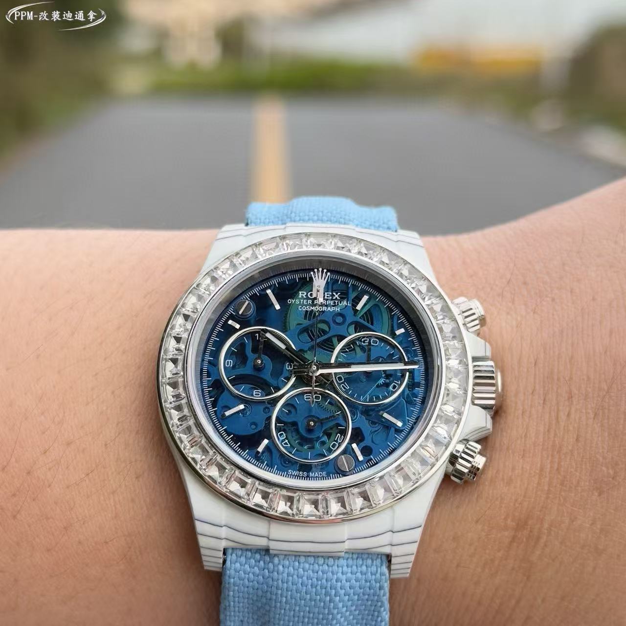R0LEX グレイシャーブルー＆ホワイトダイヤモンド メンズウォッチ【50％割引+送料無料】