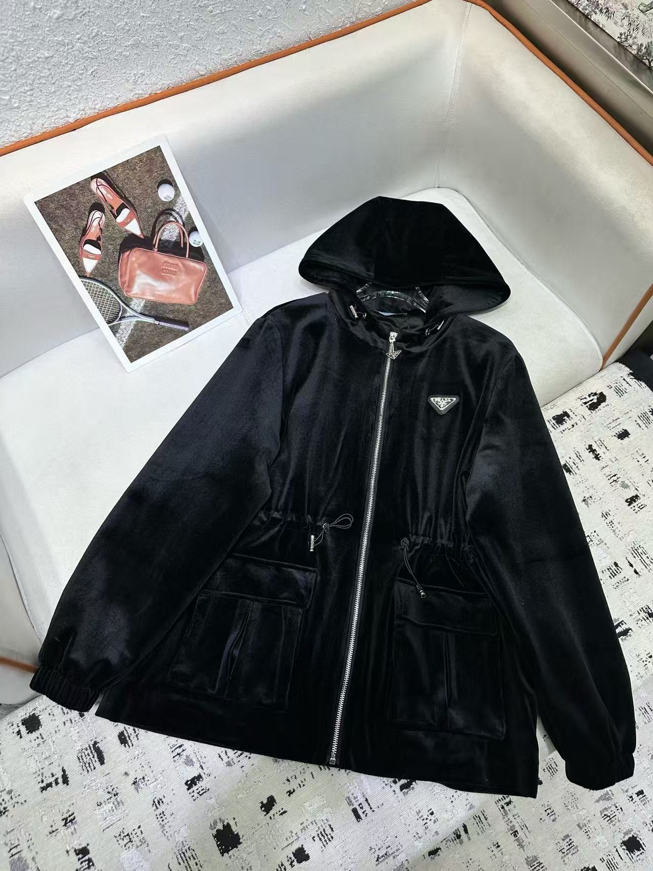 PR4DA 高品質シルクベルベットフード付きジャケット【50％割引+送料無料】