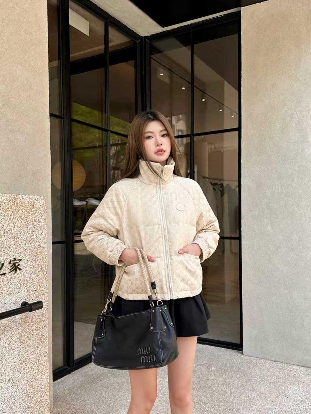 GUCC1 スタンドカラー ジャカード ダウンジャケット【50％割引+送料無料】