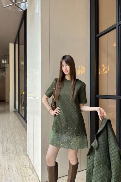 GUCC1 ホットダイヤモンドジャカード半袖ドレス【50％割引+送料無料】