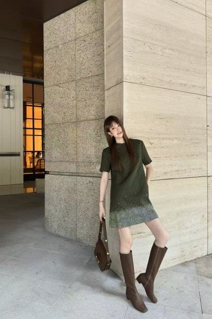 GUCC1 ホットダイヤモンドジャカード半袖ドレス【50％割引+送料無料】