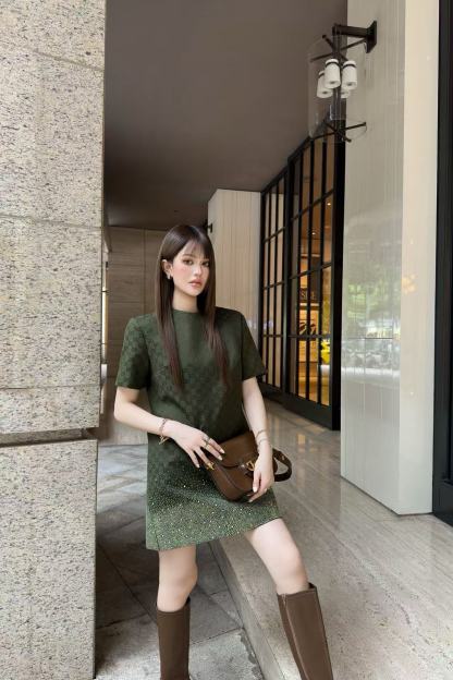 GUCC1 ホットダイヤモンドジャカード半袖ドレス【50％割引+送料無料】