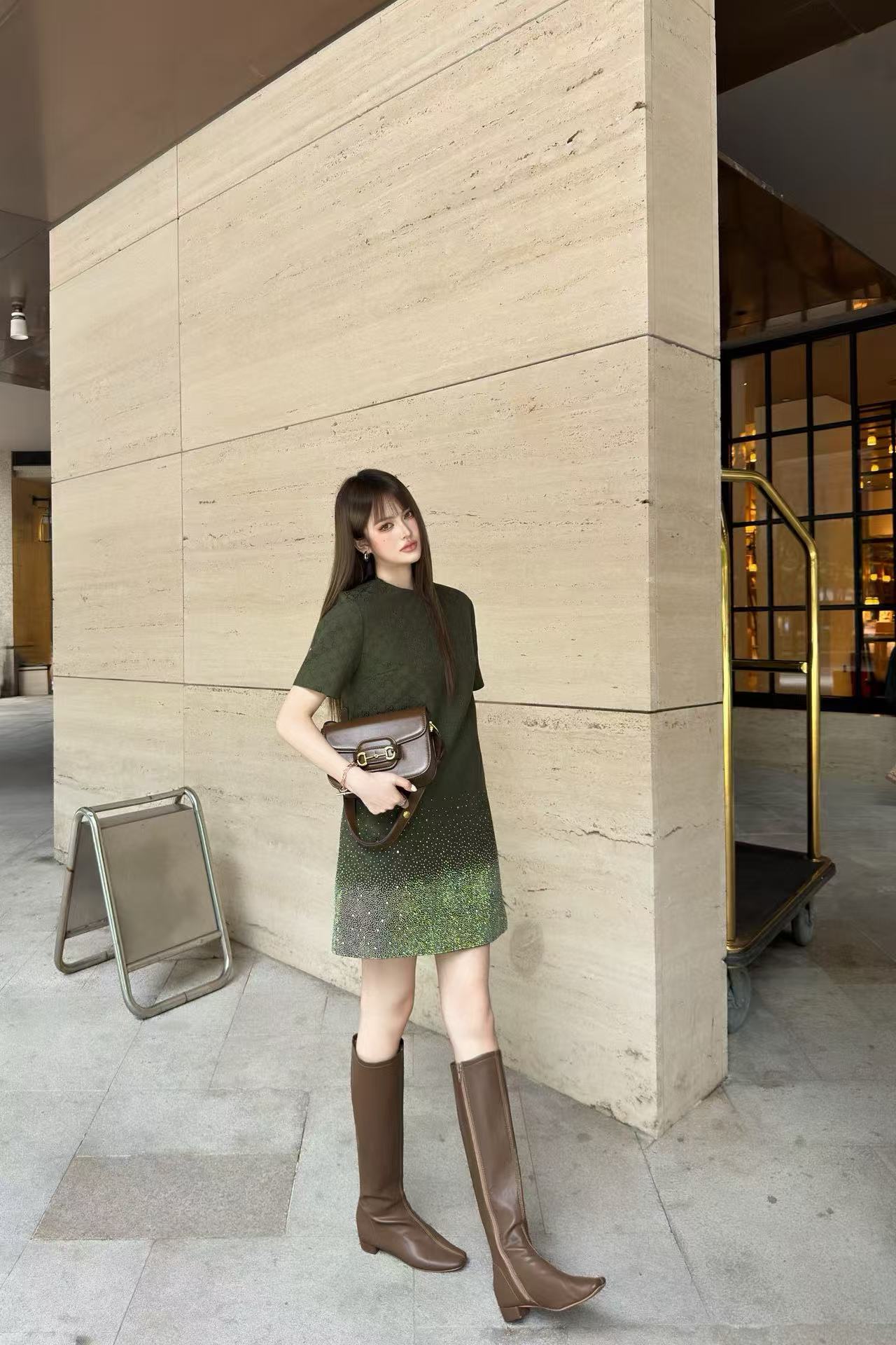 GUCC1 ホットダイヤモンドジャカード半袖ドレス【50％割引+送料無料】