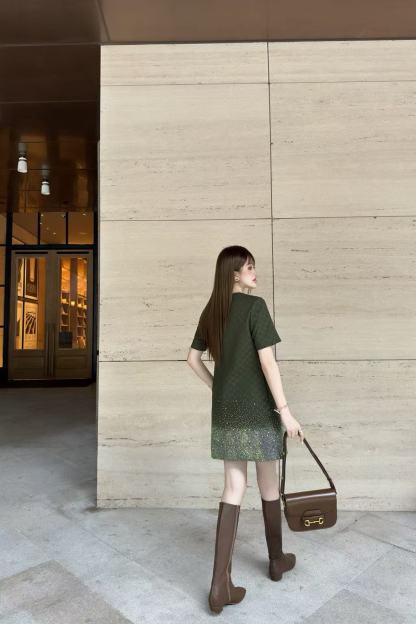 GUCC1 ホットダイヤモンドジャカード半袖ドレス【50％割引+送料無料】