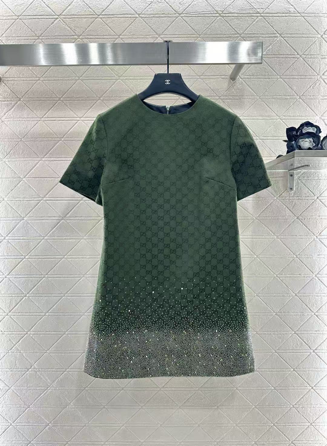 GUCC1 ホットダイヤモンドジャカード半袖ドレス【50％割引+送料無料】