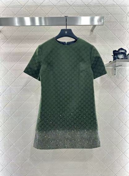 GUCC1 ホットダイヤモンドジャカード半袖ドレス【50％割引+送料無料】