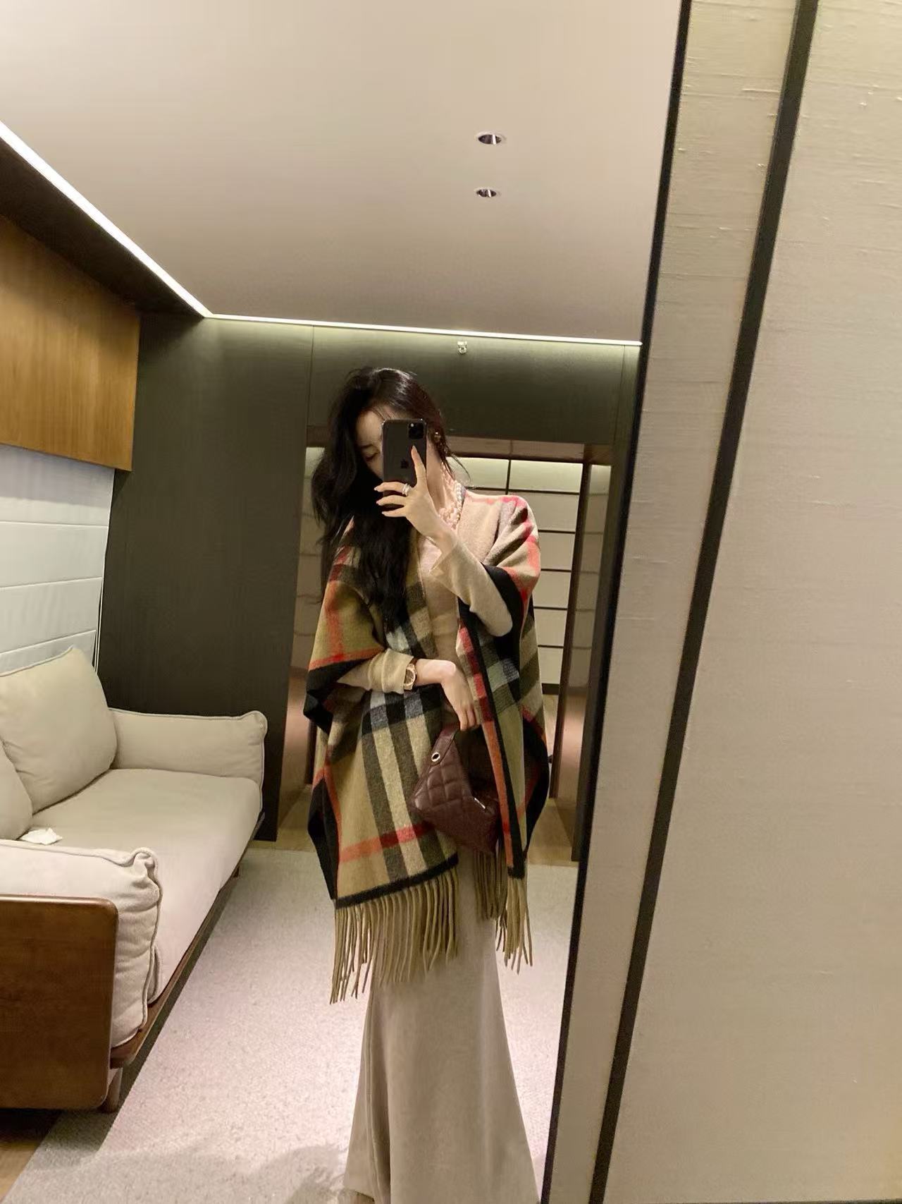 BUR8ERRY チェック柄タッセルショール【50％割引+送料無料】