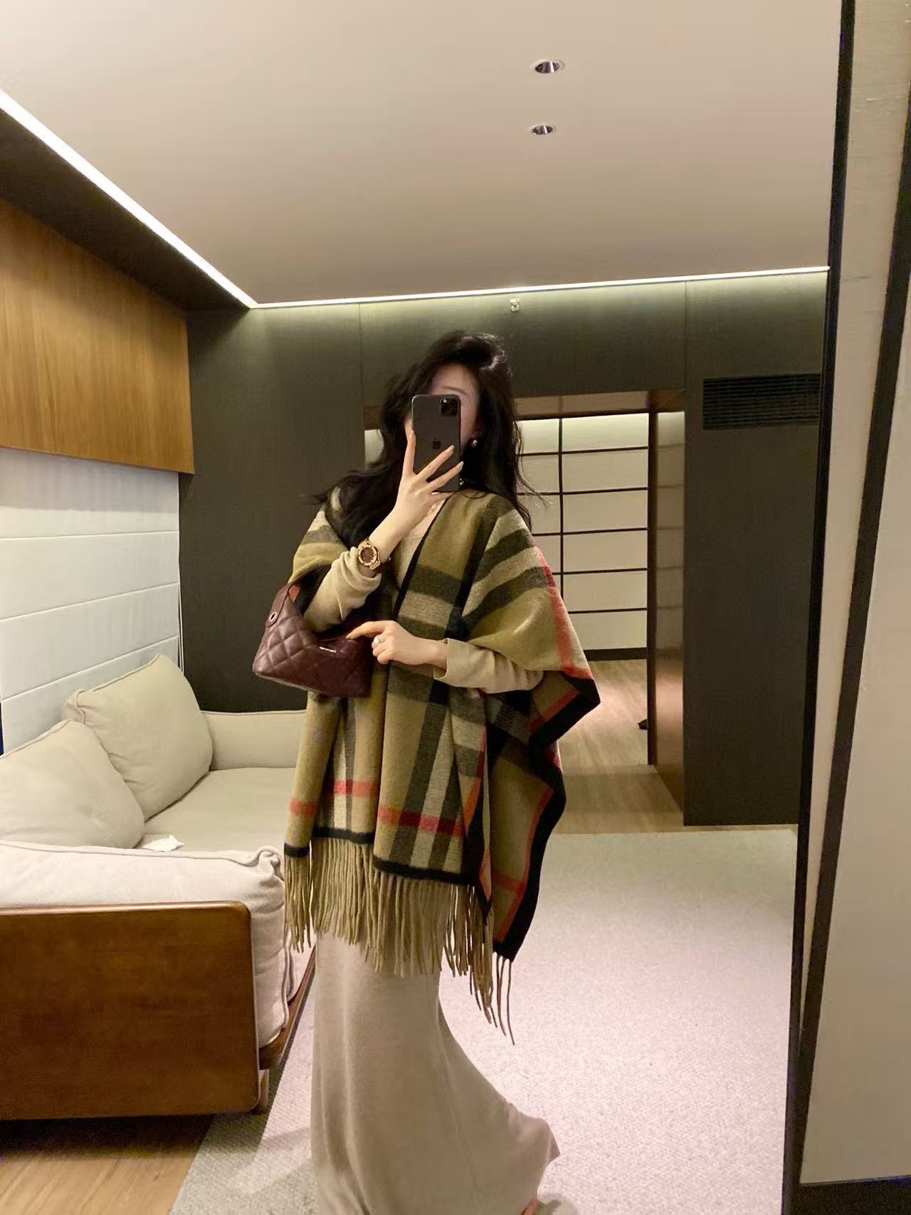 BUR8ERRY チェック柄タッセルショール【50％割引+送料無料】