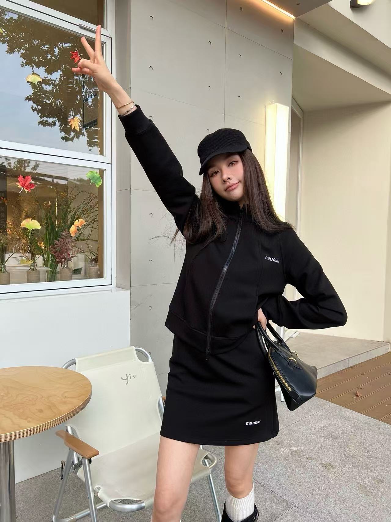 M1UM1U 高品質ジッパージャケット+スカート ツーピースセット【50％割引+送料無料】