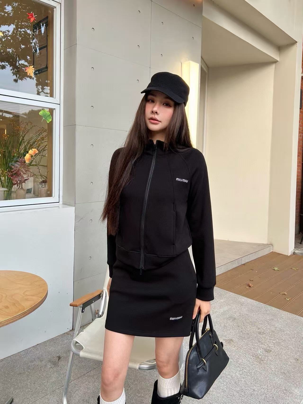 M1UM1U 高品質ジッパージャケット+スカート ツーピースセット【50％割引+送料無料】