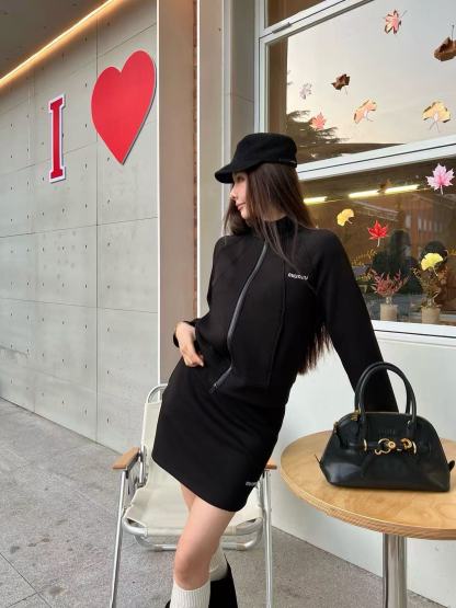 M1UM1U 高品質ジッパージャケット+スカート ツーピースセット【50％割引+送料無料】