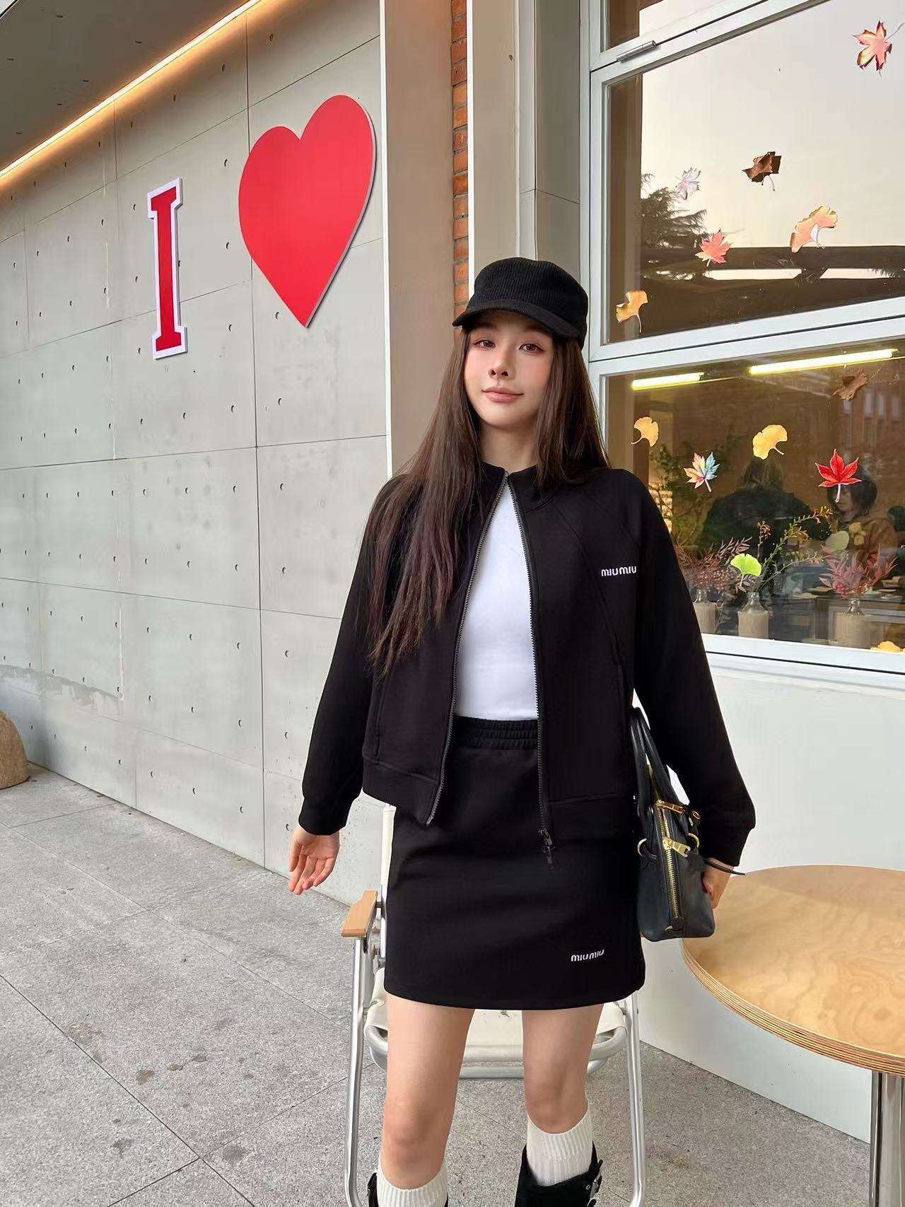 M1UM1U 高品質ジッパージャケット+スカート ツーピースセット【50％割引+送料無料】