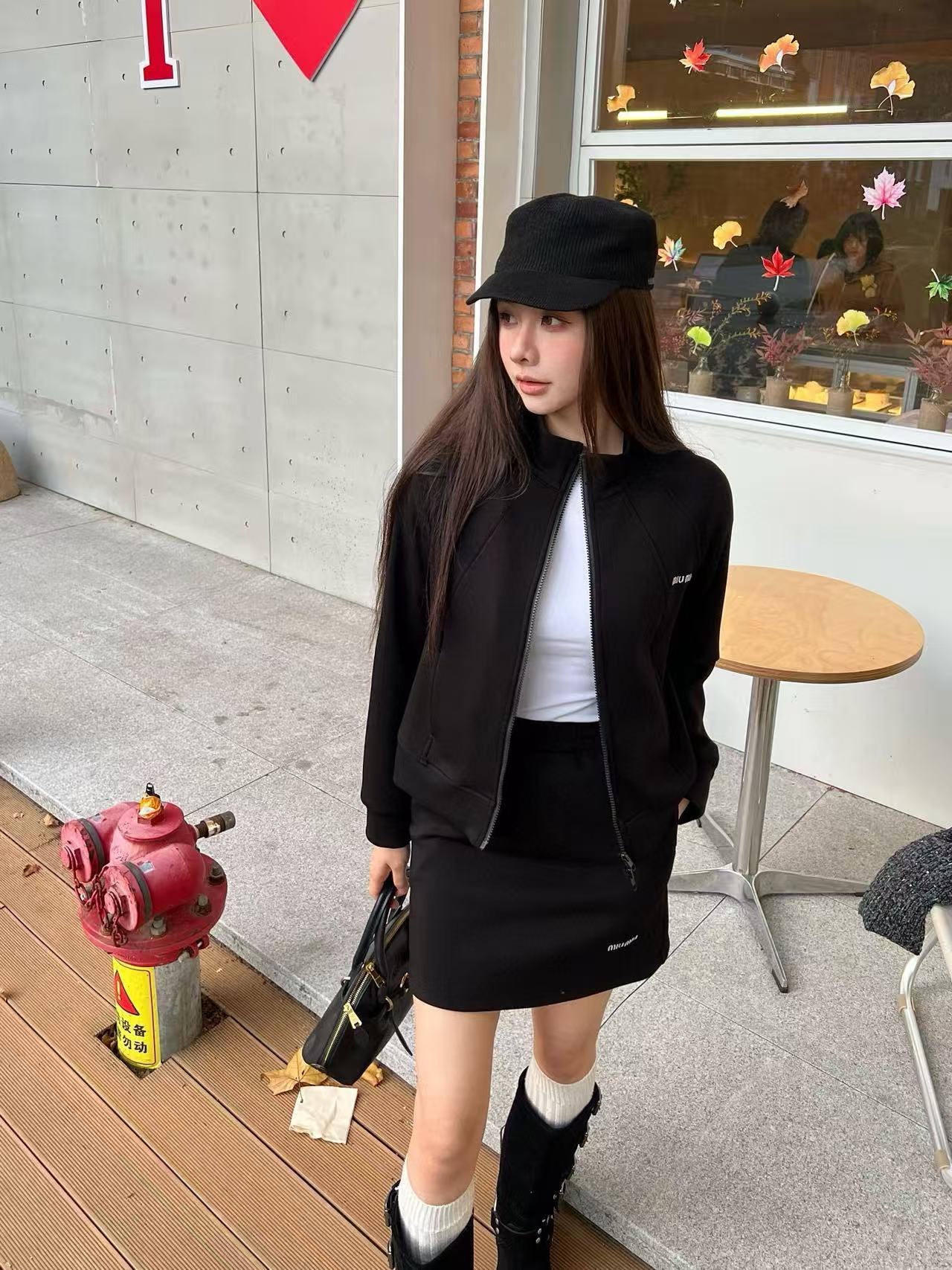 M1UM1U 高品質ジッパージャケット+スカート ツーピースセット【50％割引+送料無料】