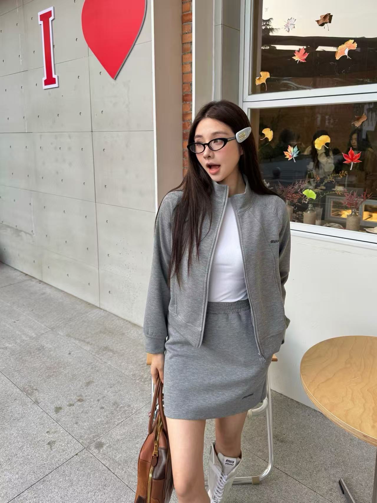 M1UM1U 高品質ジッパージャケット+スカート ツーピースセット【50％割引+送料無料】