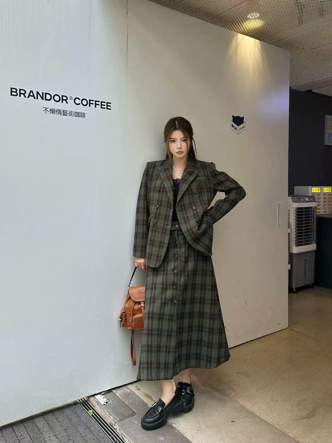 M1UM1U 高品質チェック柄コート+スカート ツーピースセット【50％割引+送料無料】