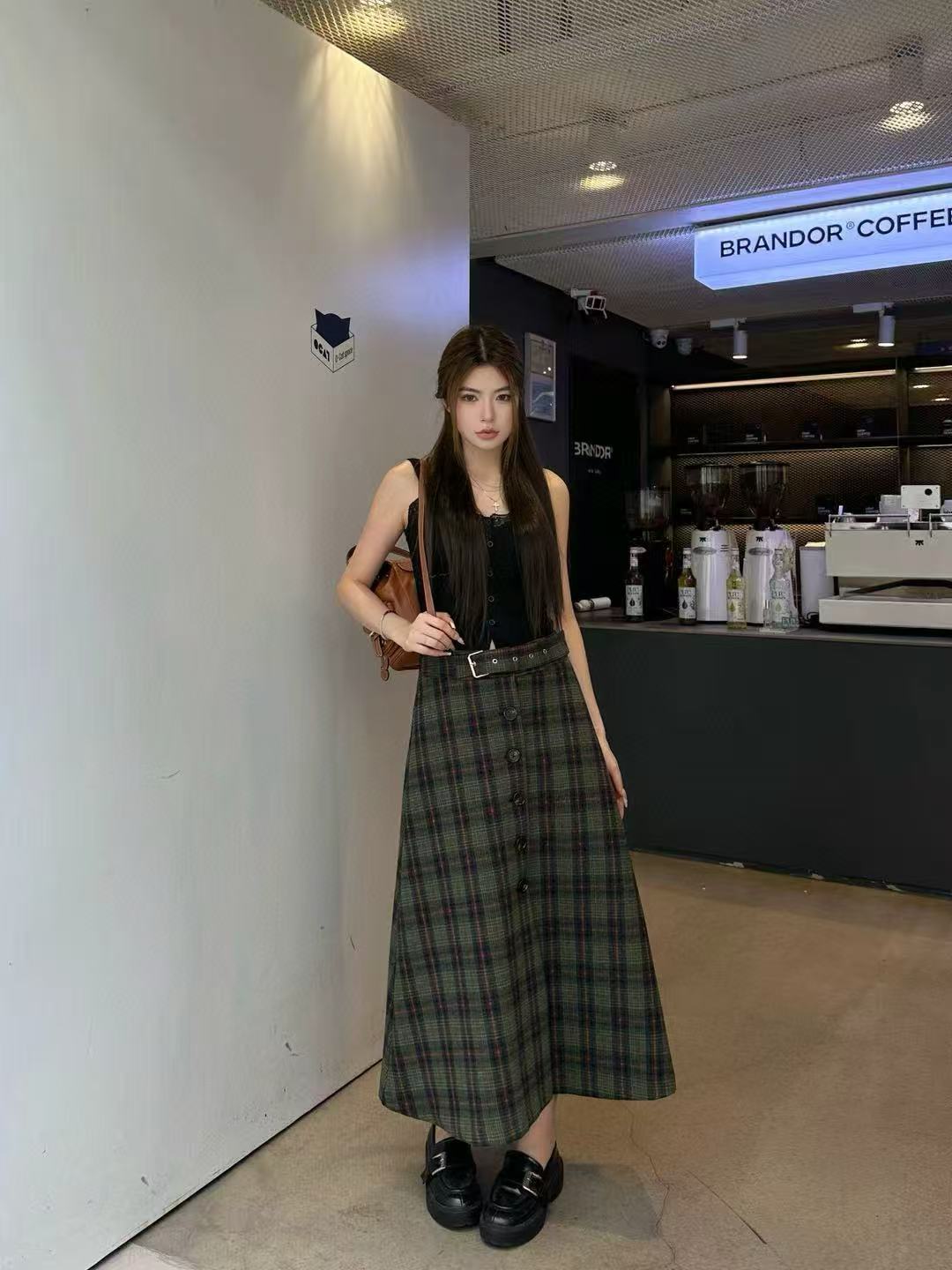 M1UM1U 高品質チェック柄コート+スカート ツーピースセット【50％割引+送料無料】