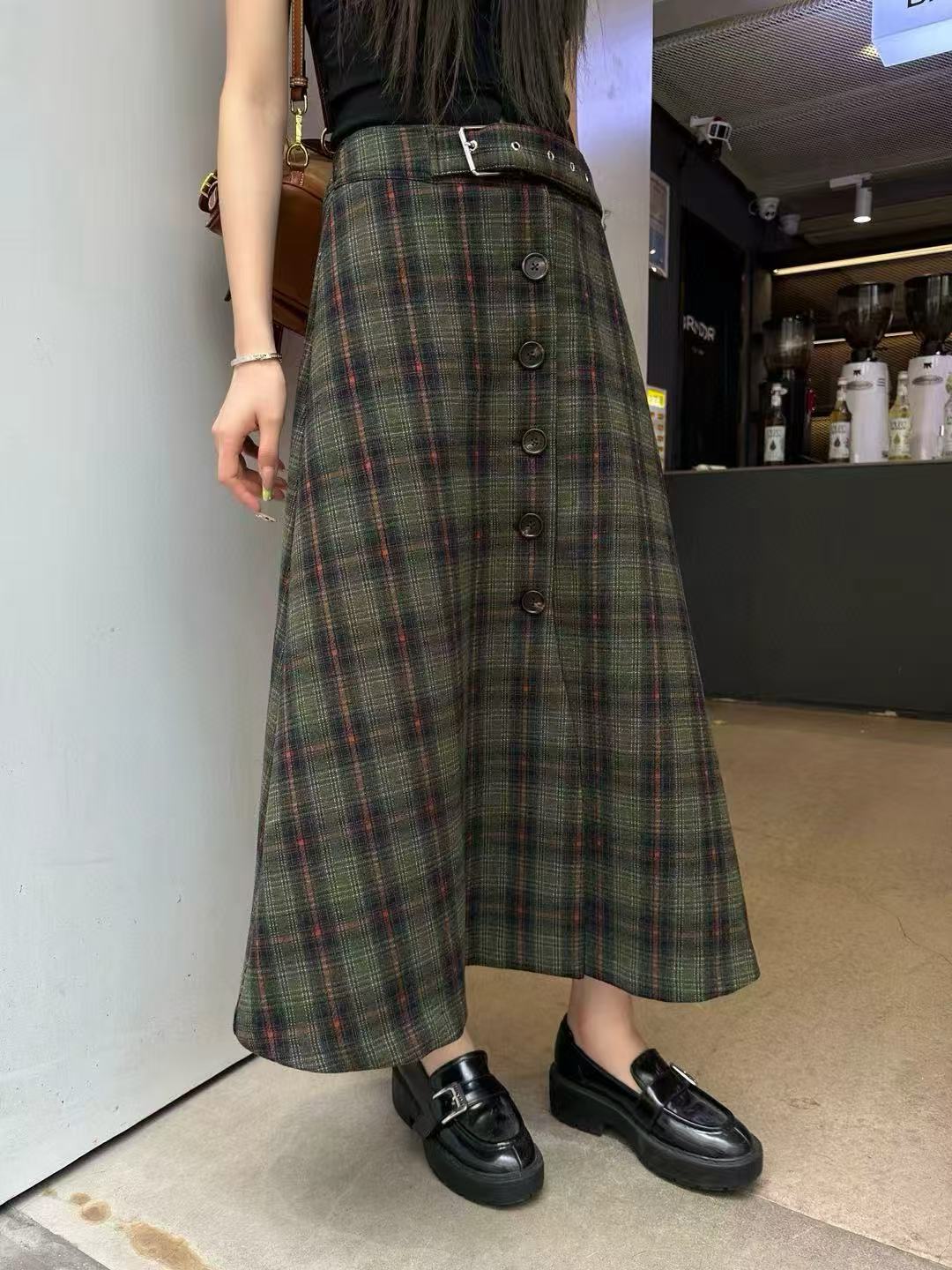 M1UM1U 高品質チェック柄コート+スカート ツーピースセット【50％割引+送料無料】