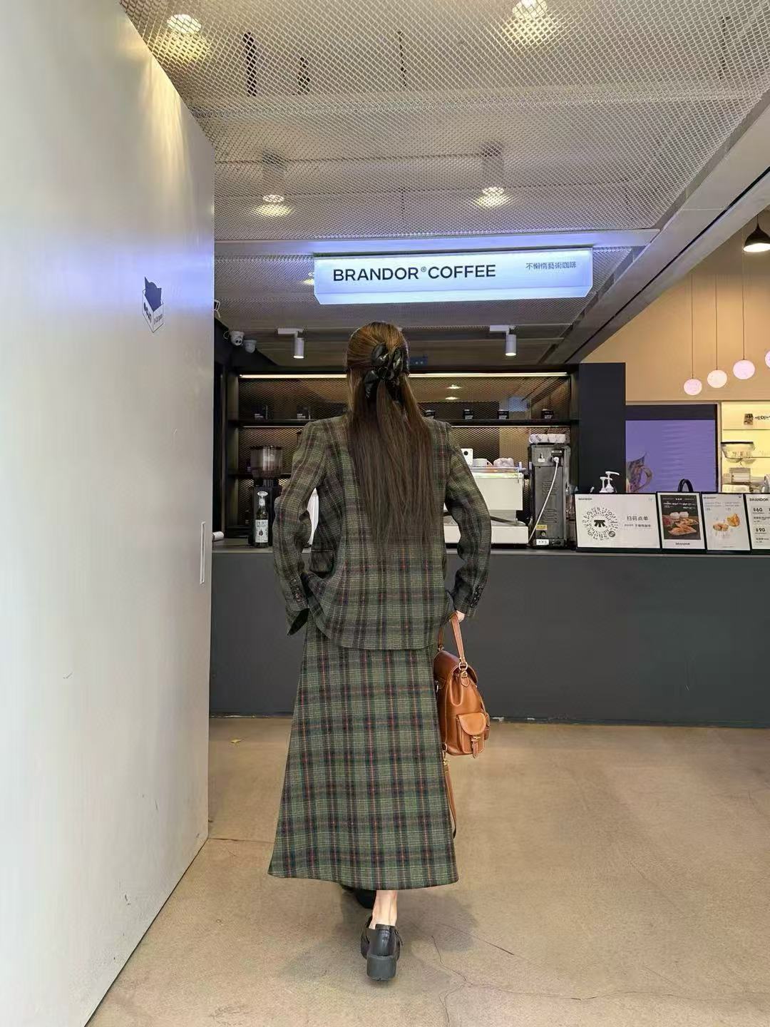 M1UM1U 高品質チェック柄コート+スカート ツーピースセット【50％割引+送料無料】