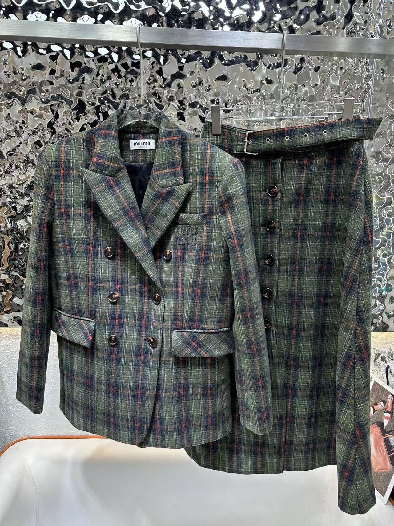 M1UM1U 高品質チェック柄コート+スカート ツーピースセット【50％割引+送料無料】