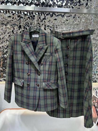 M1UM1U 高品質チェック柄コート+スカート ツーピースセット【50％割引+送料無料】