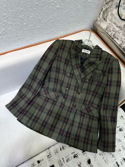 M1UM1U 高品質チェック柄コート+スカート ツーピースセット【50％割引+送料無料】