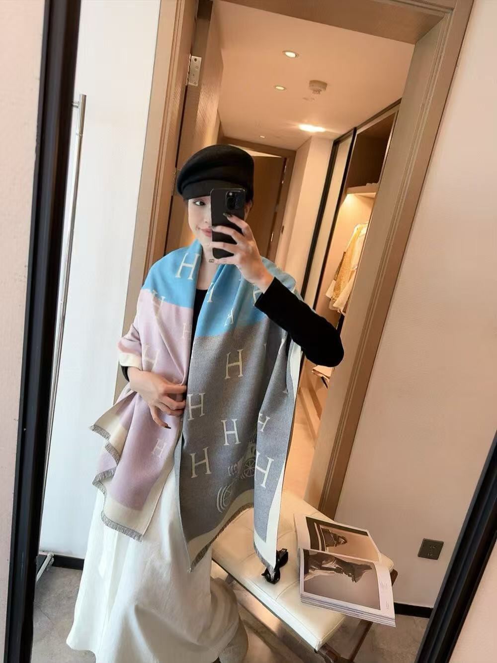 HERME5プリントカシミアスカーフ【50％割引+送料無料】