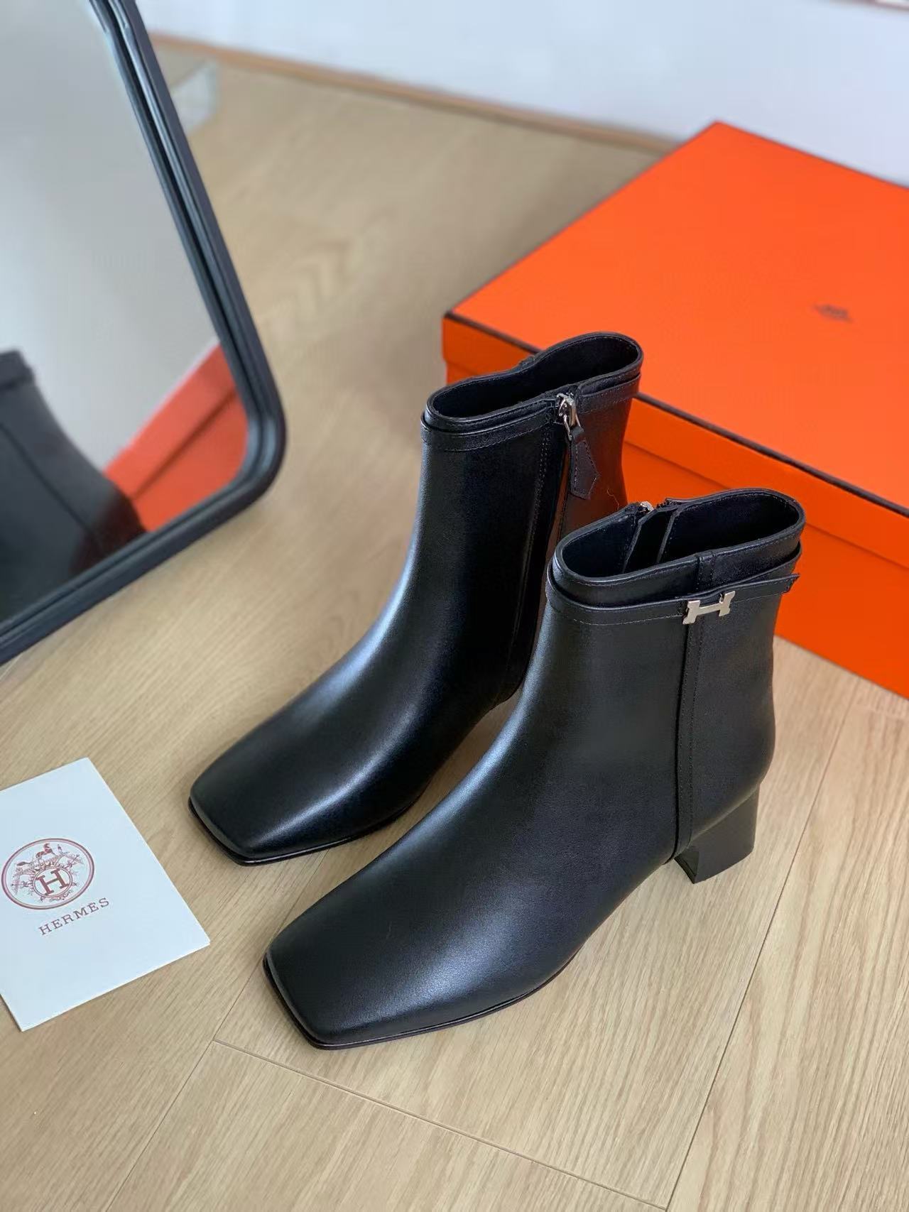 HERME5高品質の牛革アンクルブーツ【50％割引+送料無料】
