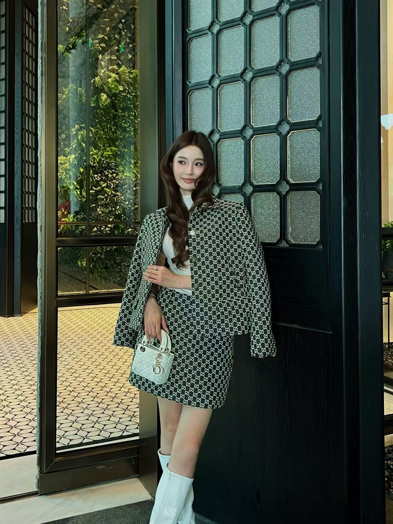 GUCC1 ダブルG ジャカード ジャケット+スカート ツーピースセット【50％割引+送料無料】