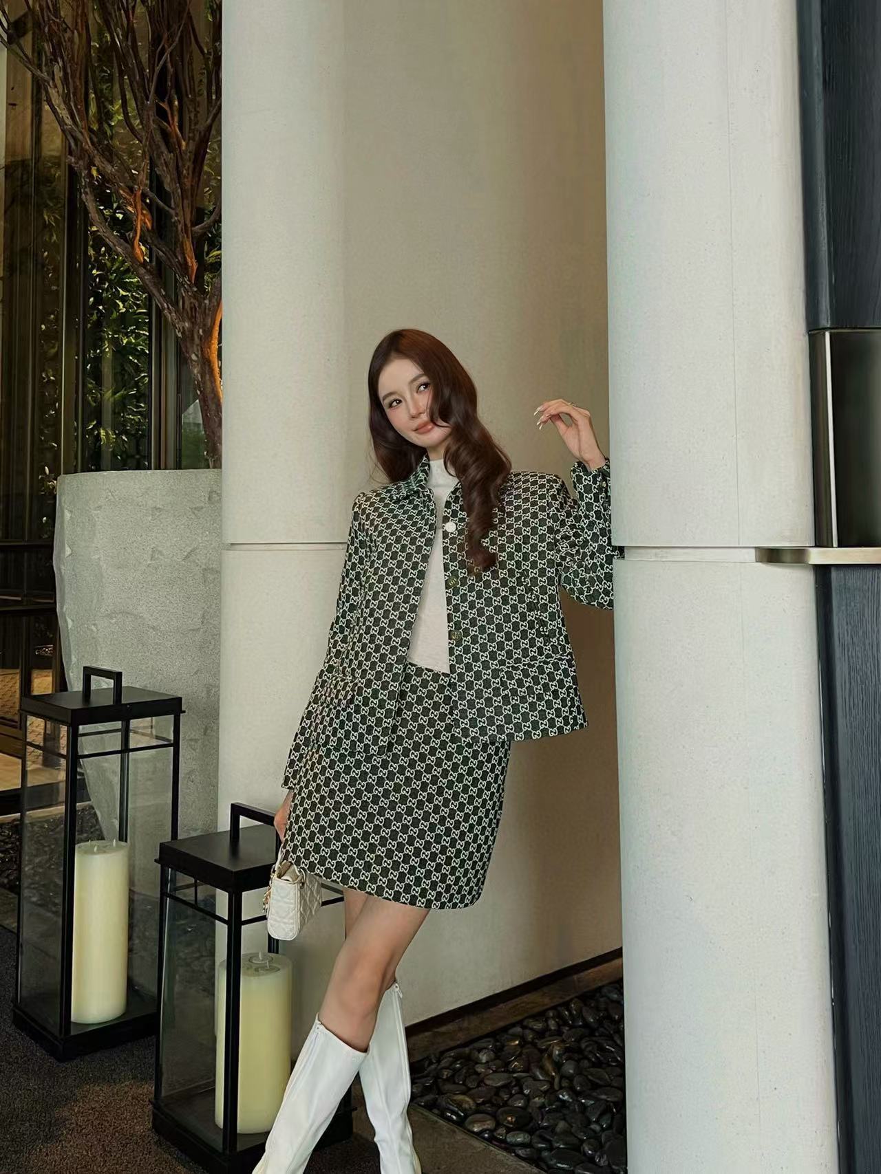 GUCC1 ダブルG ジャカード ジャケット+スカート ツーピースセット【50％割引+送料無料】