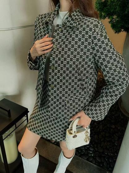 GUCC1 ダブルG ジャカード ジャケット+スカート ツーピースセット【50％割引+送料無料】
