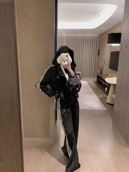 PR4DA チェック柄フード付きジャケット+パンツ ツーピースセット【50％割引+送料無料】