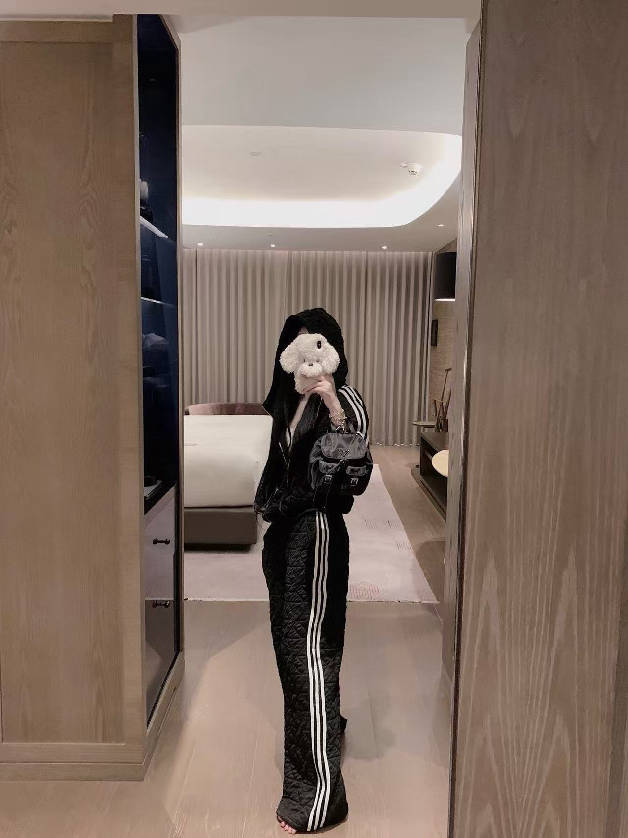 PR4DA チェック柄フード付きジャケット+パンツ ツーピースセット【50％割引+送料無料】