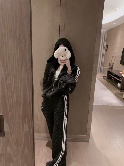 PR4DA チェック柄フード付きジャケット+パンツ ツーピースセット【50％割引+送料無料】