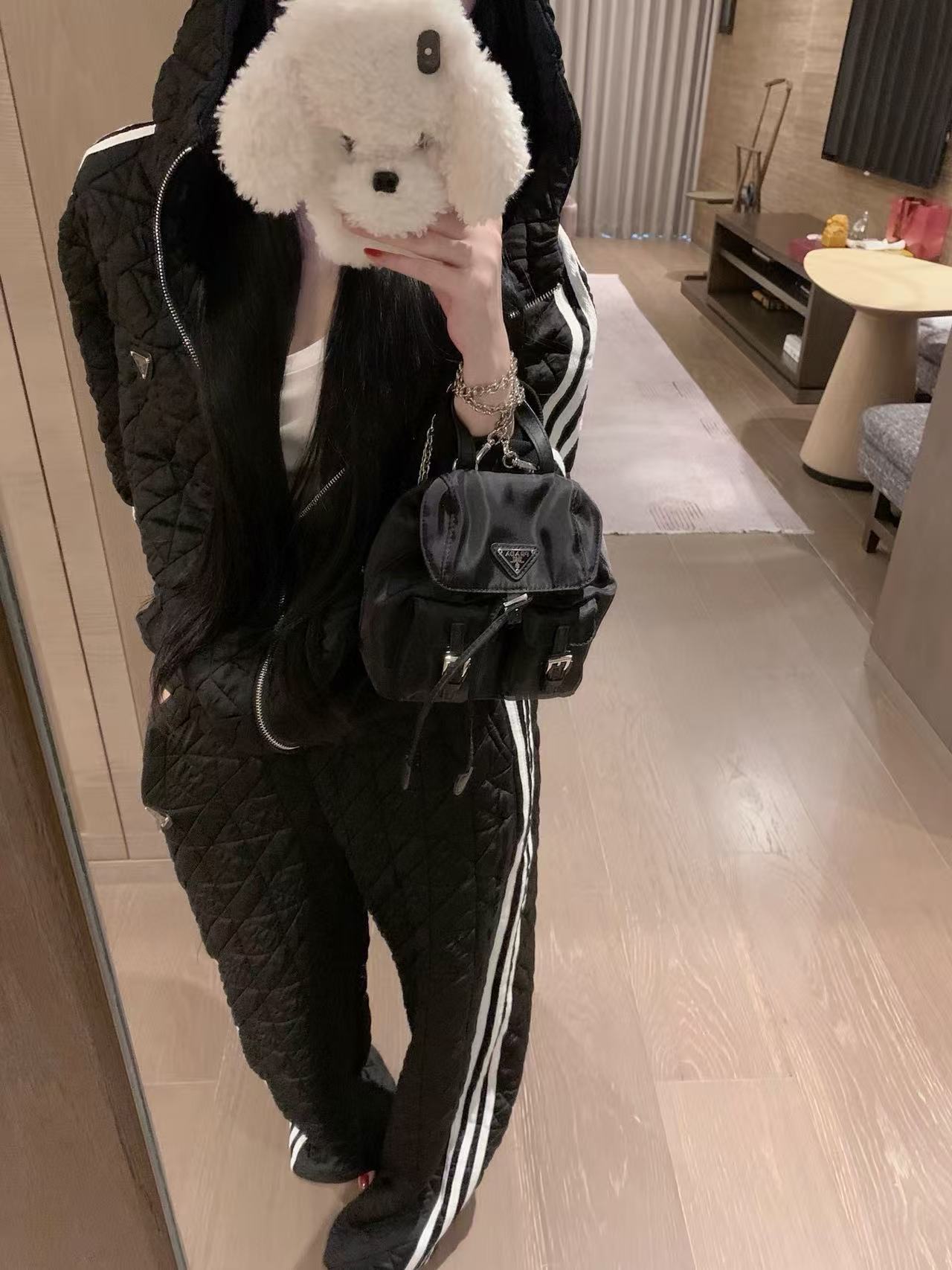 PR4DA チェック柄フード付きジャケット+パンツ ツーピースセット【50％割引+送料無料】