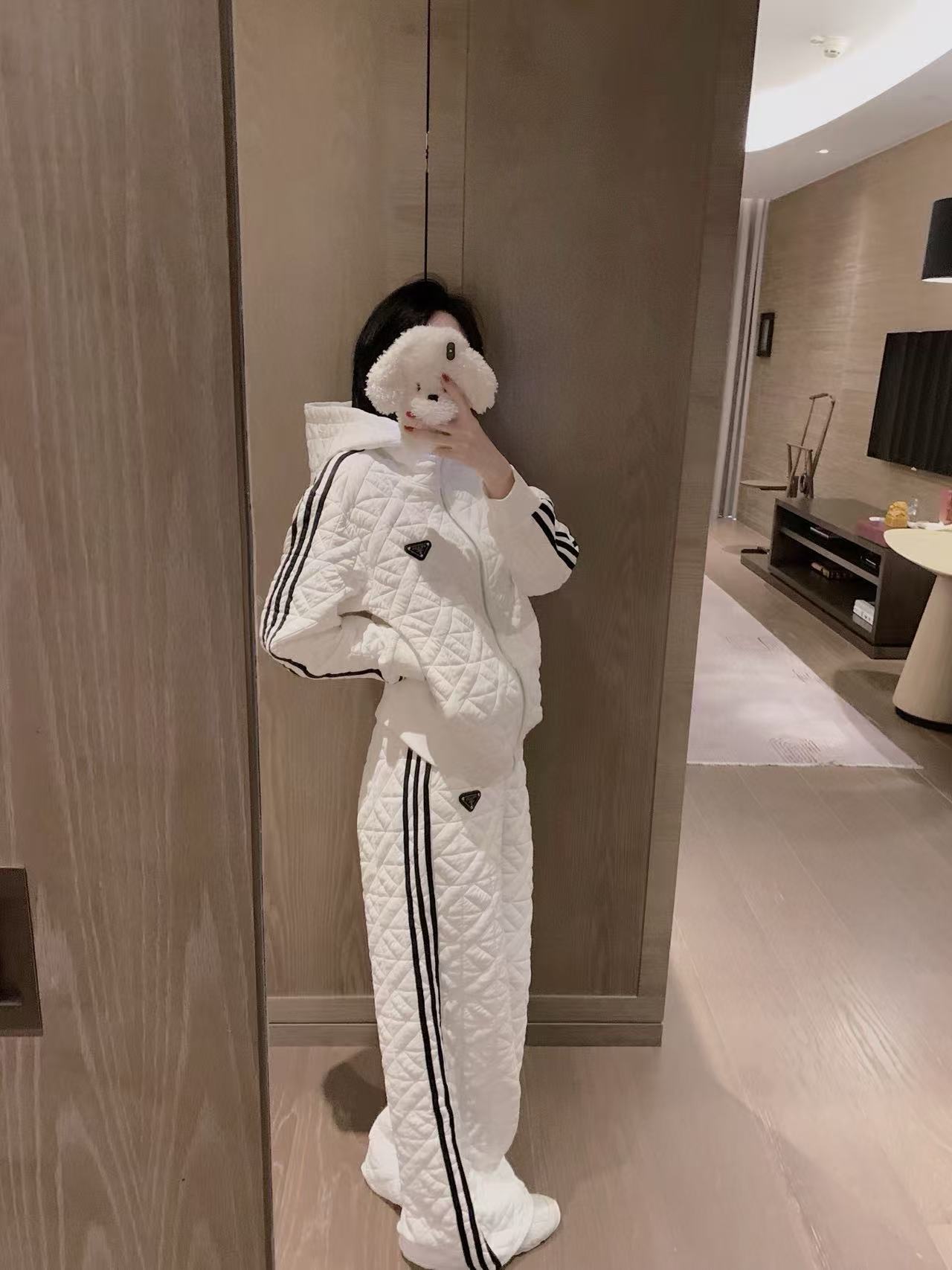 PR4DA チェック柄フード付きジャケット+パンツ ツーピースセット【50％割引+送料無料】