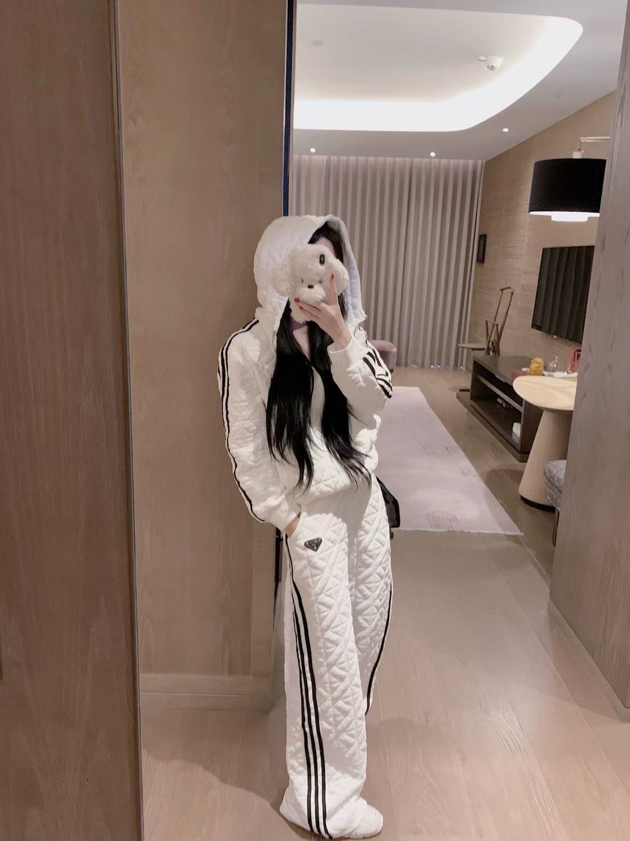 PR4DA チェック柄フード付きジャケット+パンツ ツーピースセット【50％割引+送料無料】