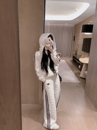 PR4DA チェック柄フード付きジャケット+パンツ ツーピースセット【50％割引+送料無料】