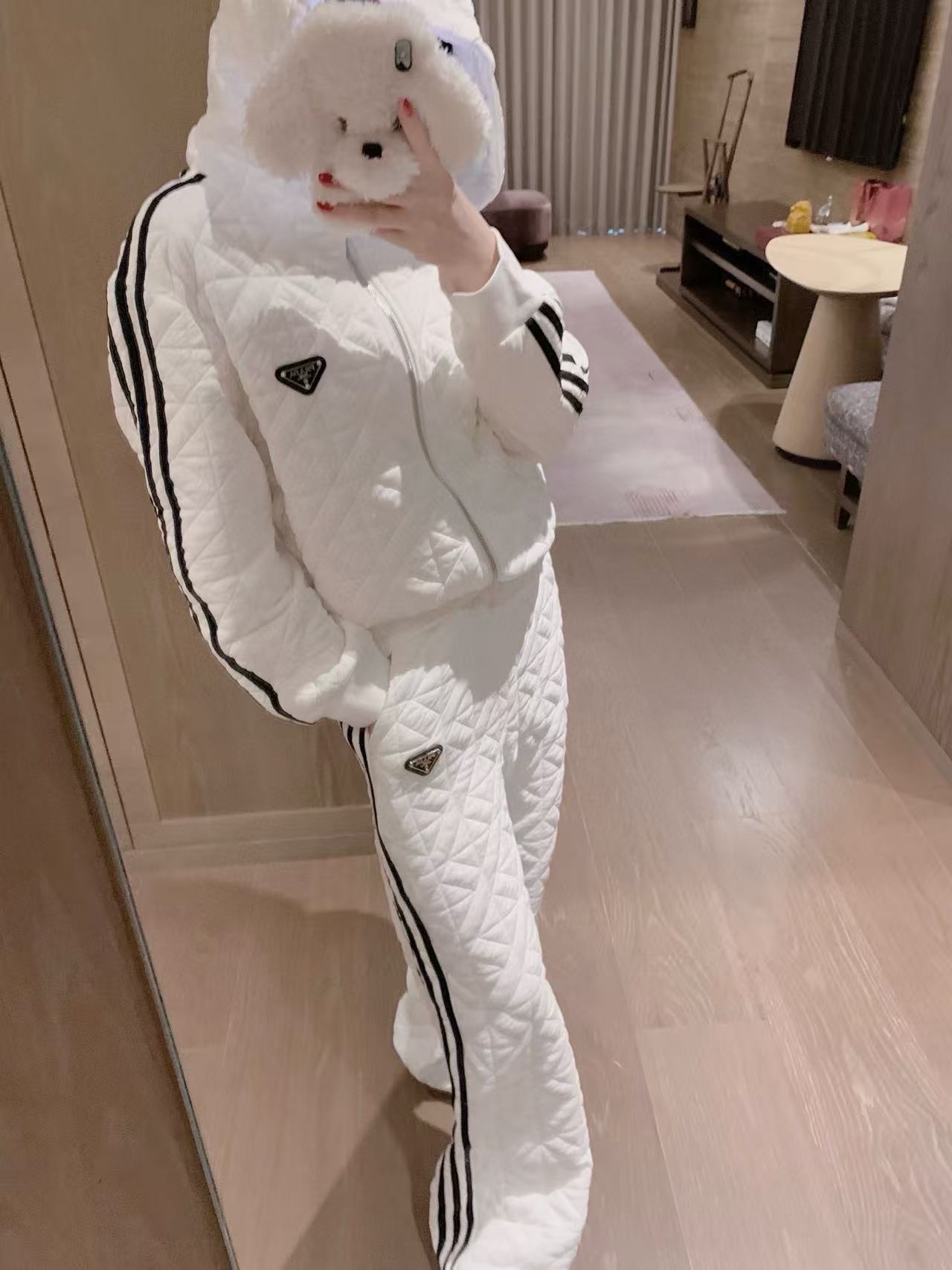 PR4DA チェック柄フード付きジャケット+パンツ ツーピースセット【50％割引+送料無料】