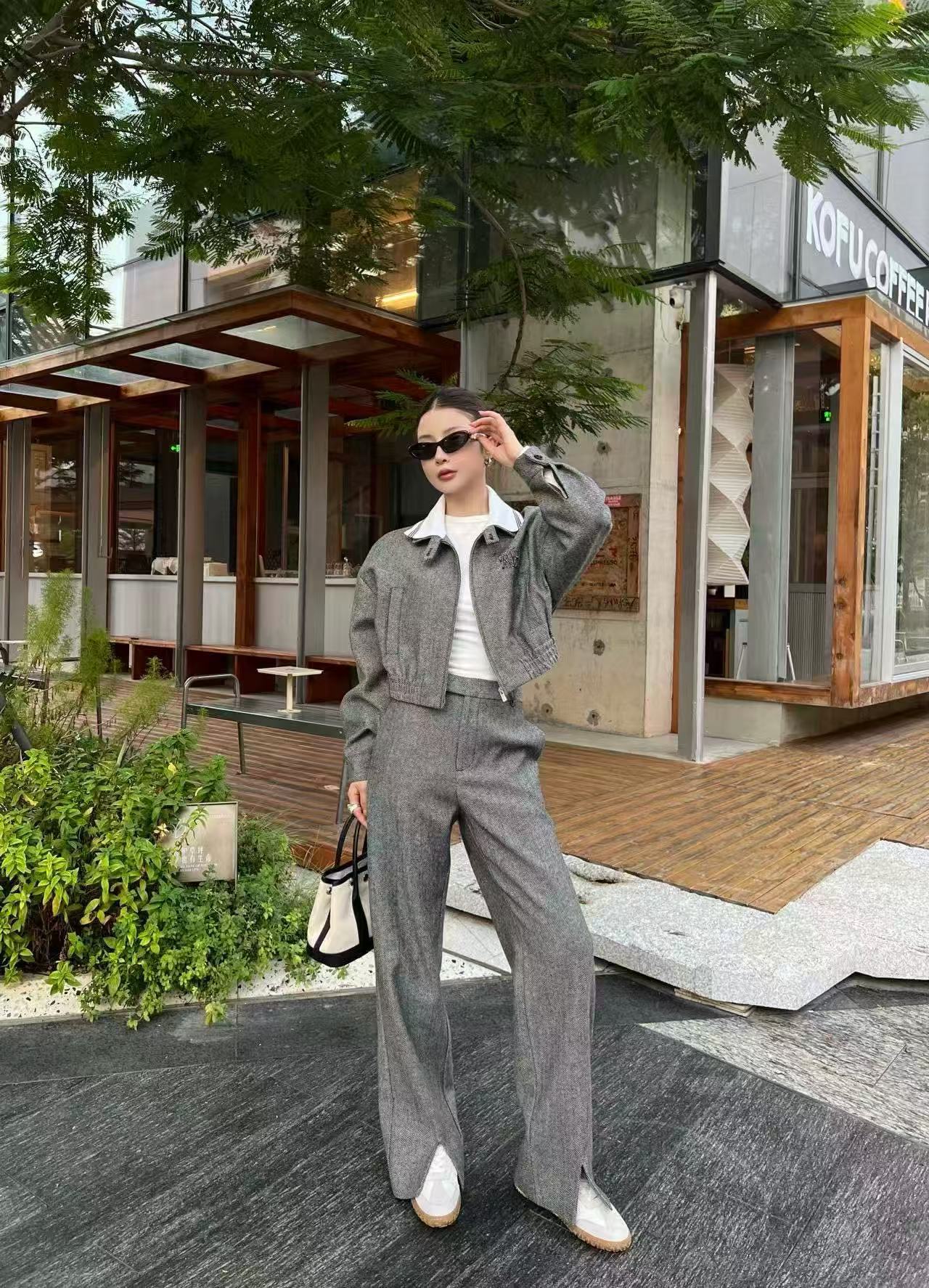 M1UM1U 襟付きショートジャケット + ストレートレッグパンツ【50％割引+送料無料】