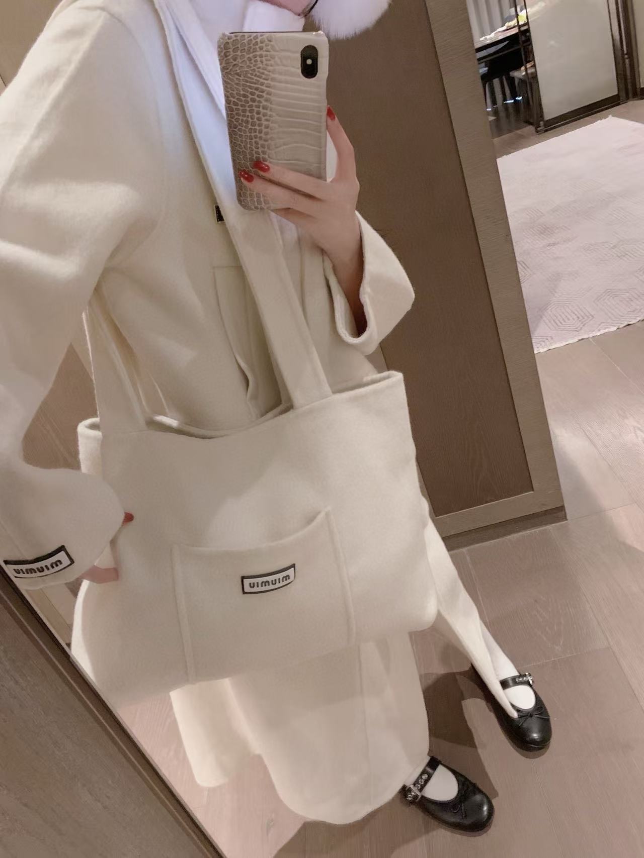 M1UM1U ウールロングコート＋バッグ ツーピースセット【50％割引+送料無料】