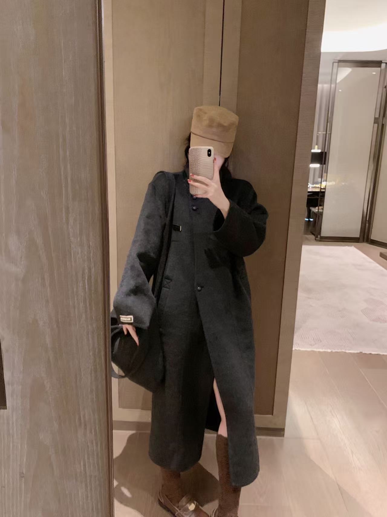 M1UM1U ウールロングコート＋バッグ ツーピースセット【50％割引+送料無料】