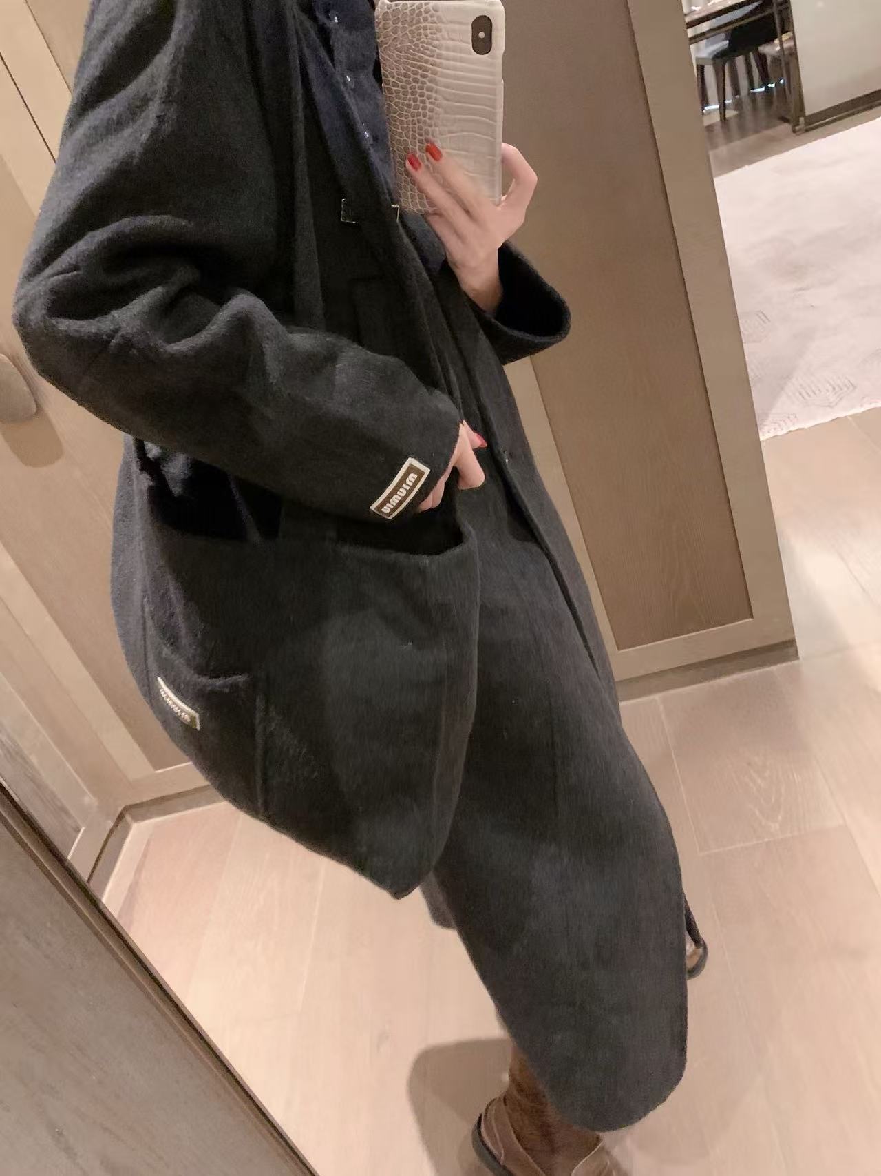 M1UM1U ウールロングコート＋バッグ ツーピースセット【50％割引+送料無料】