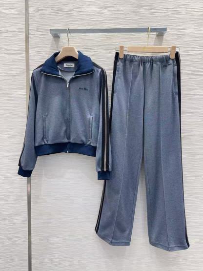 M1UM1U 襟付きカラーブロックジャケット+パンツ ツーピースセット【50％割引+送料無料】