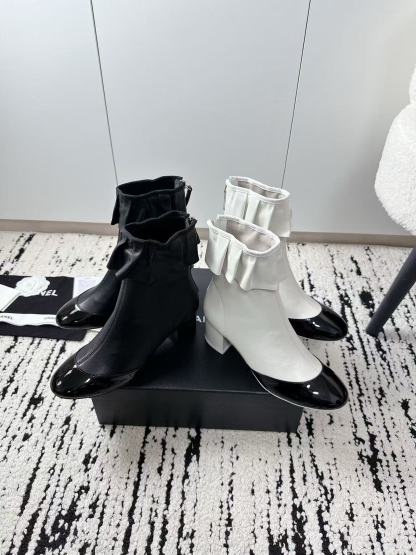 CHANE1 高品質フリルローヒールアンクルブーツ【50％割引+送料無料】