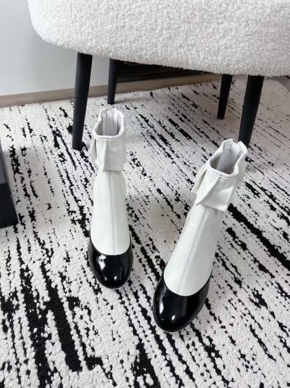 CHANE1 高品質フリルローヒールアンクルブーツ【50％割引+送料無料】